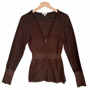 Cache Brown Zippered Fitted Cardigan Sweater Women's size M